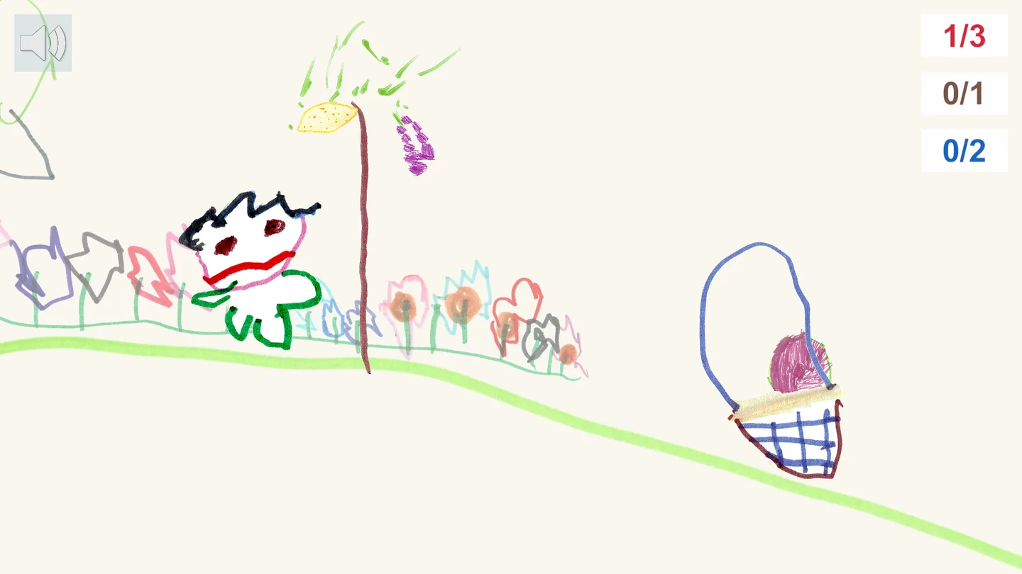 Dad explores Maya’s colorful garden, with flowers and a basket