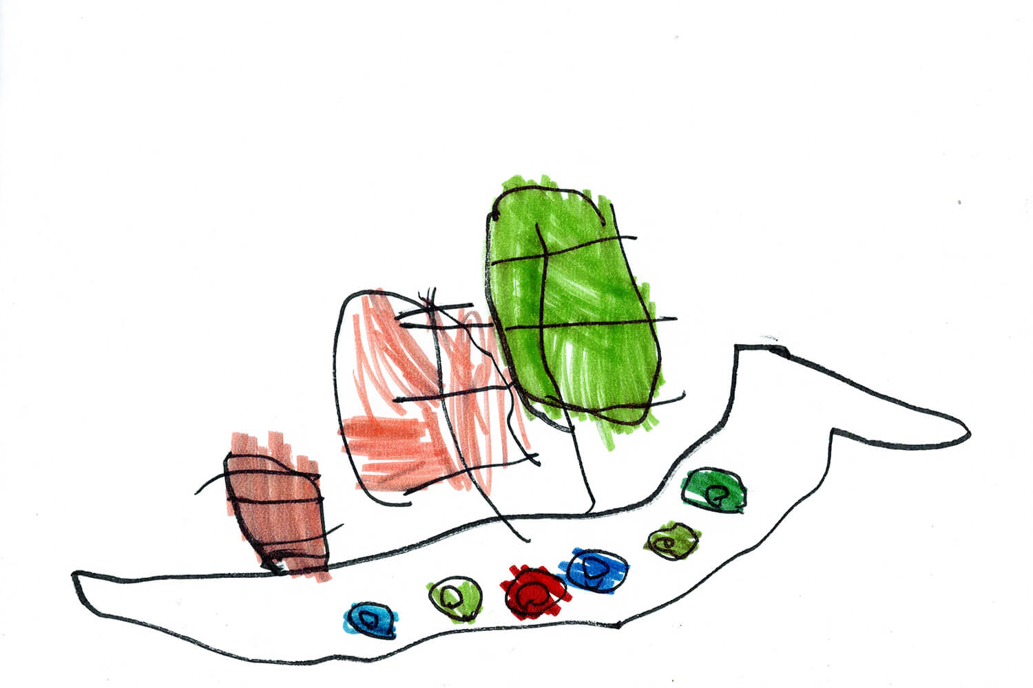 Maya’s original drawing of a pirate ship with colorful sails